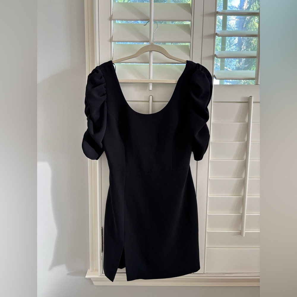 Amanda Uprichard Black Mini Dress with Puff Sleeves